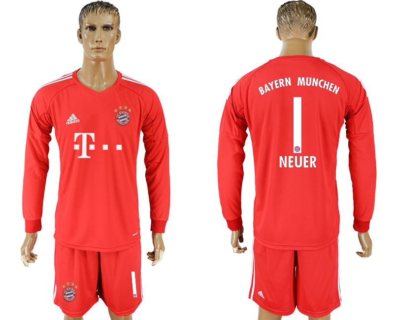 2017-18 Bayern Munich 1 NEUER Red Long Sleeve Goalkeeper Soccer Jersey