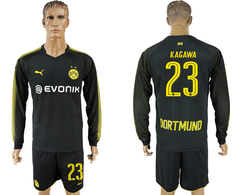 2017-18 Dortmund 23 KAGAWA Away Long Sleeve Soccer Jersey