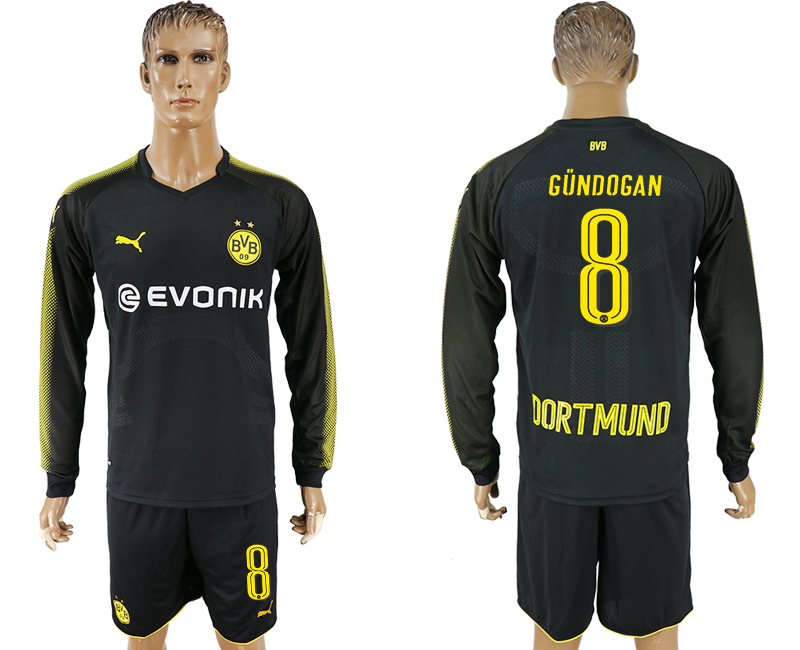 2017-18 Dortmund 8 GUNDOGAN Away Long Sleeve Soccer Jersey