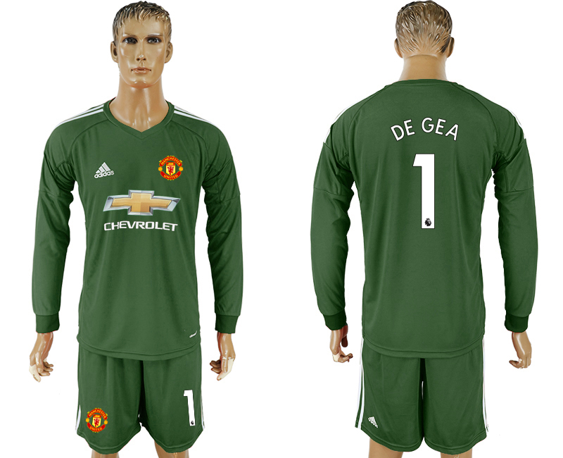 2017-18 Manchester United 1 DE GEA Military Green Long Sleeve Goalkeeper Soccer Jersey