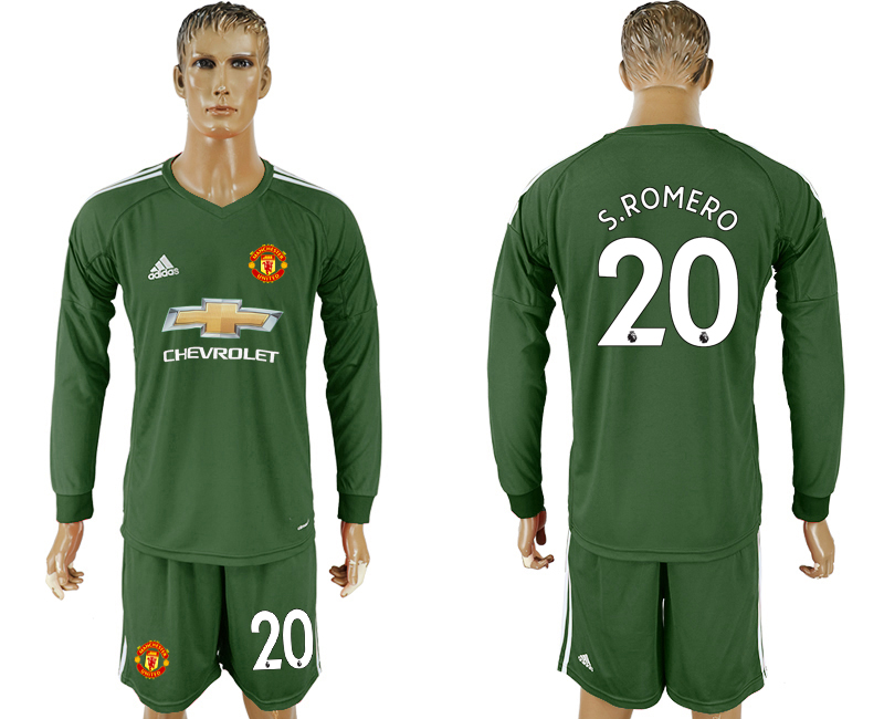 2017-18 Manchester United 20 S.ROMERO Military Green Long Sleeve Goalkeeper Soccer Jersey