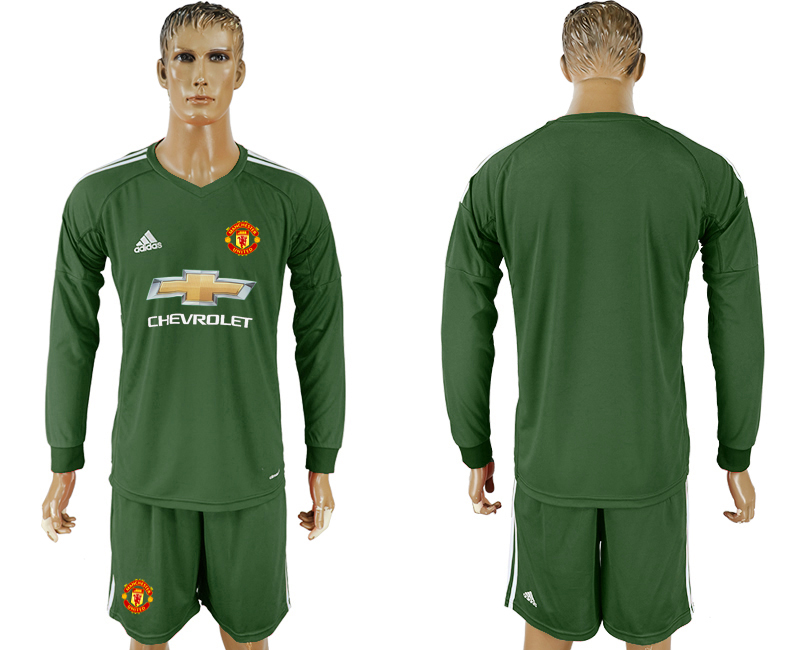 2017-18 Manchester United Military Green Long Sleeve Goalkeeper Soccer Jersey