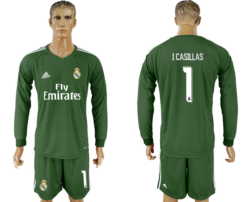 2017-18 Real Madrid 1 I CASILLAS Military Green Long Sleeve Goalkeeper Soccer Jersey