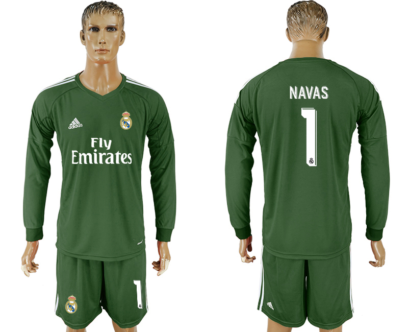 2017-18 Real Madrid 1 NAVAS Military Green Long Sleeve Goalkeeper Soccer Jersey