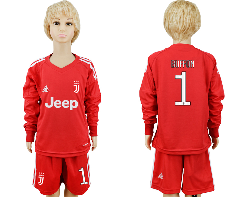 2017-18 Juventus 1 BUFFON Red Youth Goalkeeper Soccer Jersey