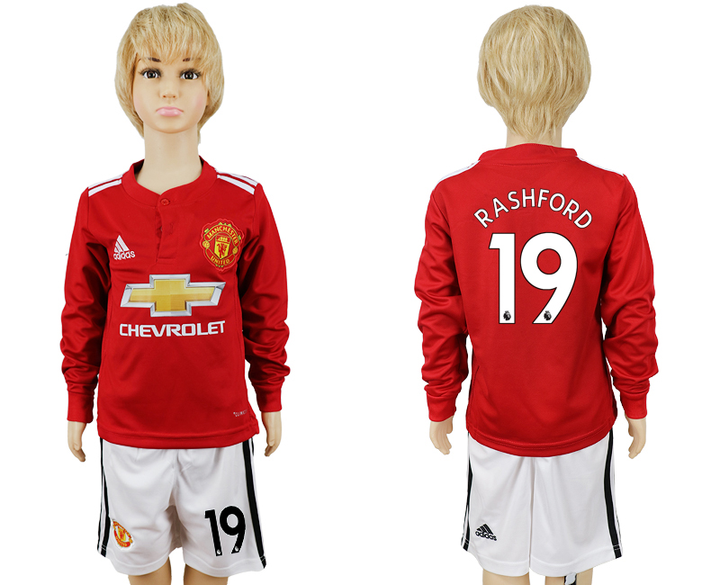 2017-18 Manchester United 19 RASHFORD Home Youth Long Sleeve Soccer Jersey