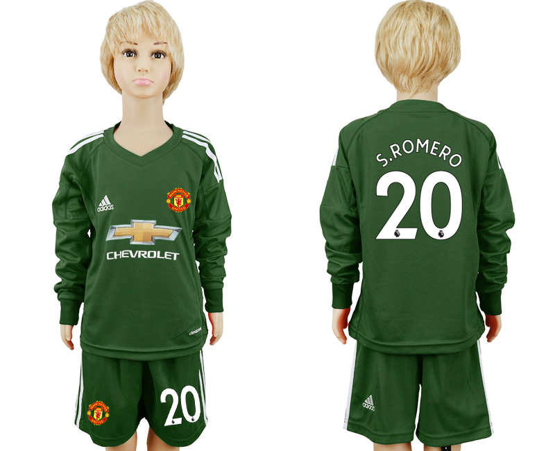 2017-18 Manchester United 20 S.ROMERO Military Green Youth Long Sleeve Goalkeeper Soccer Jersey