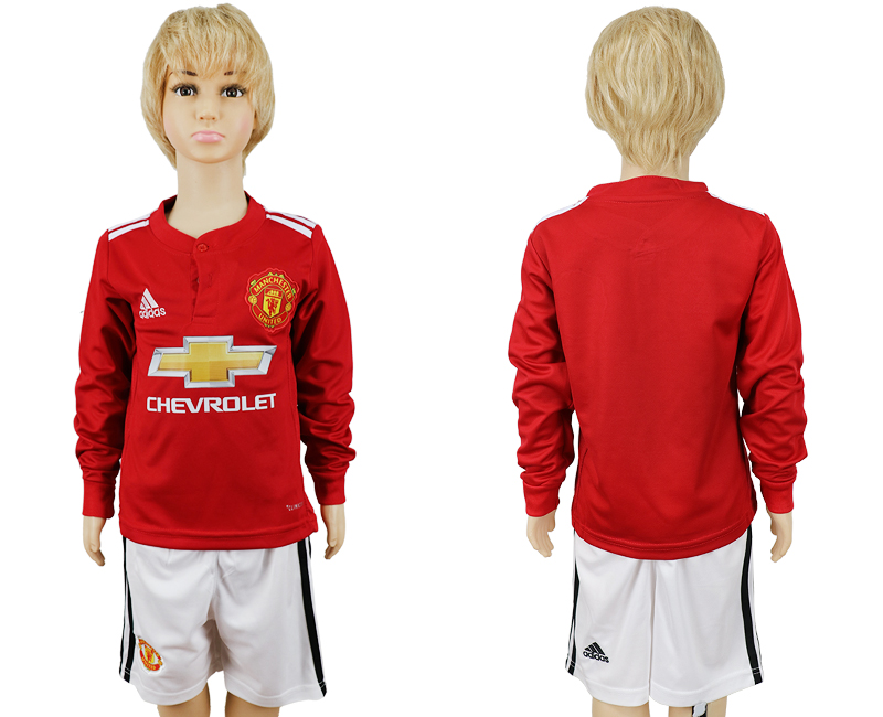 2017-18 Manchester United Home Youth Long Sleeve Soccer Jersey