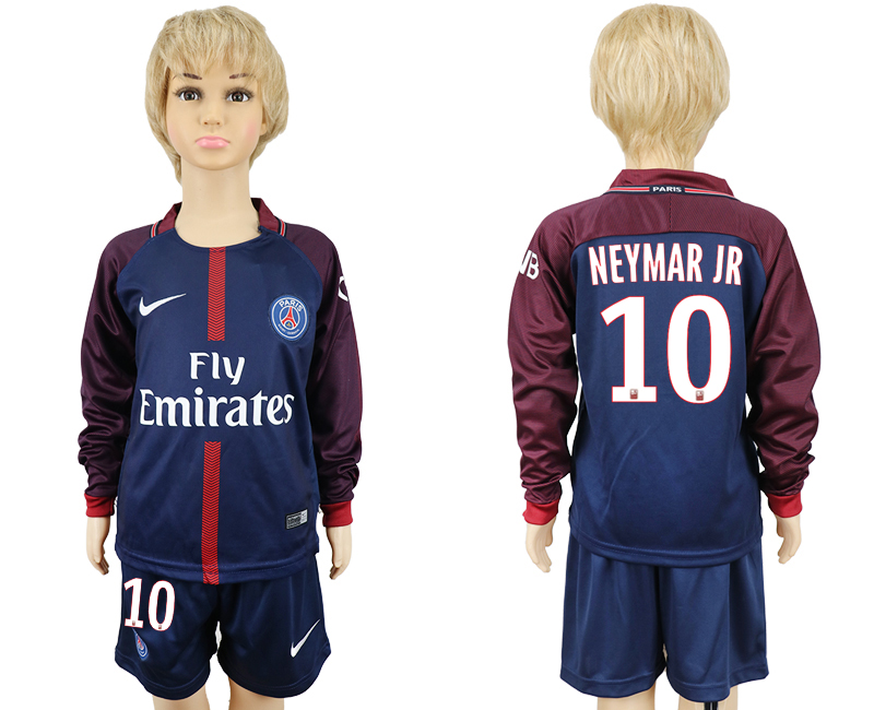2017-18 Paris Saint-Germain 10 NEYMAR JR Youth Home Long Sleeve Soccer Jersey 2017-18 Paris Saint-Germain 10 NEYMAR JR Youth Home Long Sleeve Soccer Jersey