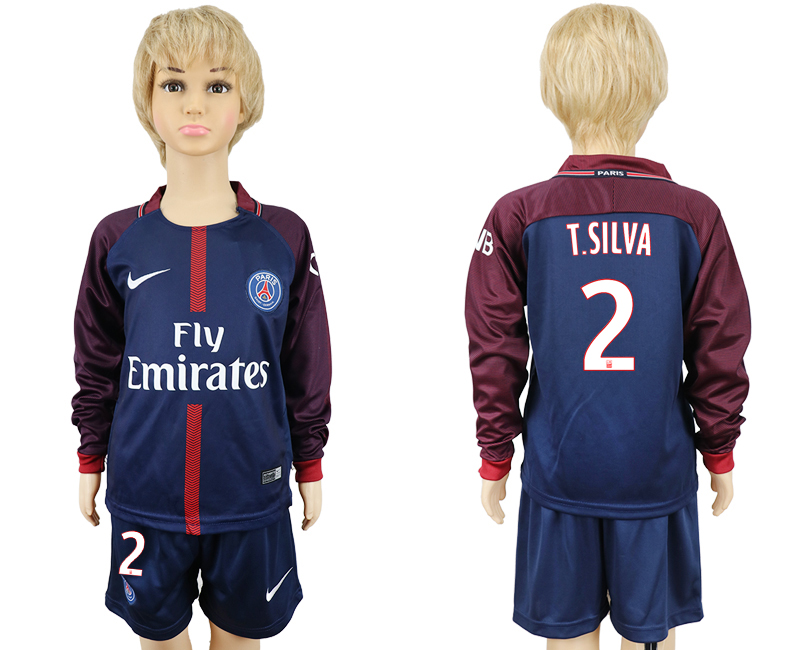 2017-18 Paris Saint-Germain 2 T SILVA Youth Home Long Sleeve Soccer Jersey