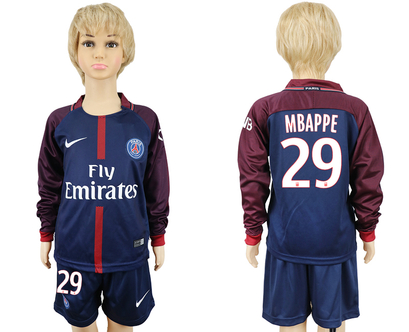2017-18 Paris Saint-Germain 29 MBAPPE Youth Home Long Sleeve Soccer Jersey 2017-18 Paris Saint-Germain 29 MBAPPE Youth Home Long Sleeve Soccer Jersey