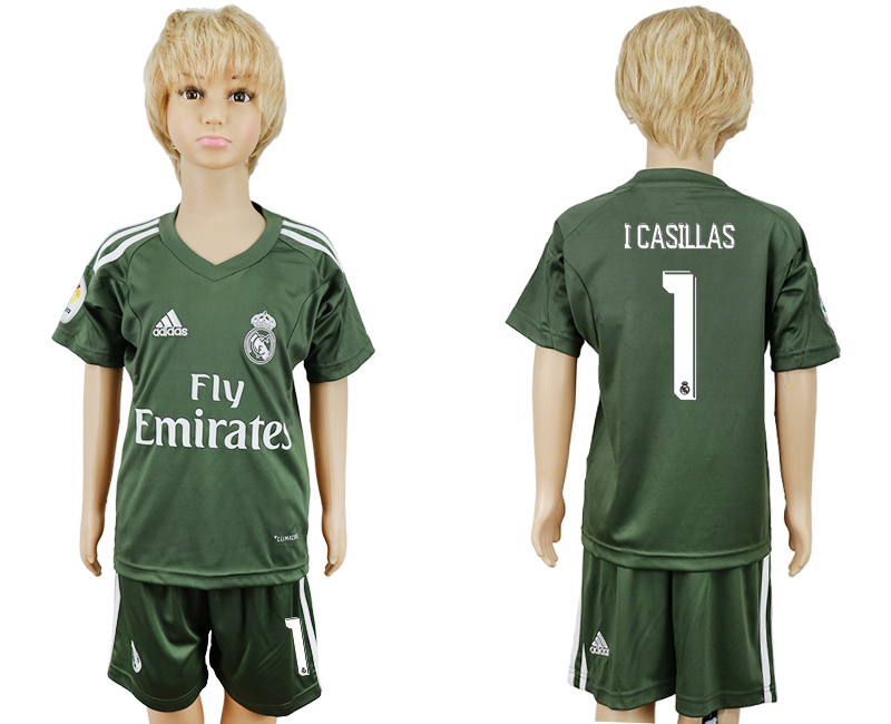 2017-18 Real Madrid 1 I CASILLAS Military Green Youth Goalkeeper Soccer Jersey 2017-18 Real Madrid 1 I CASILLAS Military Green Youth Goalkeeper Soccer Jersey