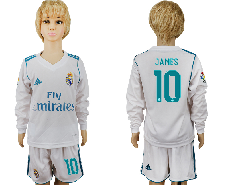 2017-18 Real Madrid 10 JAMES Home Youth Long Sleeve Soccer Jersey