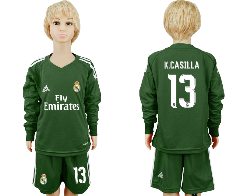2017-18 Real Madrid 13 K.CASILLA Military Green Youth Long Sleeve Goalkeeper Soccer Jersey