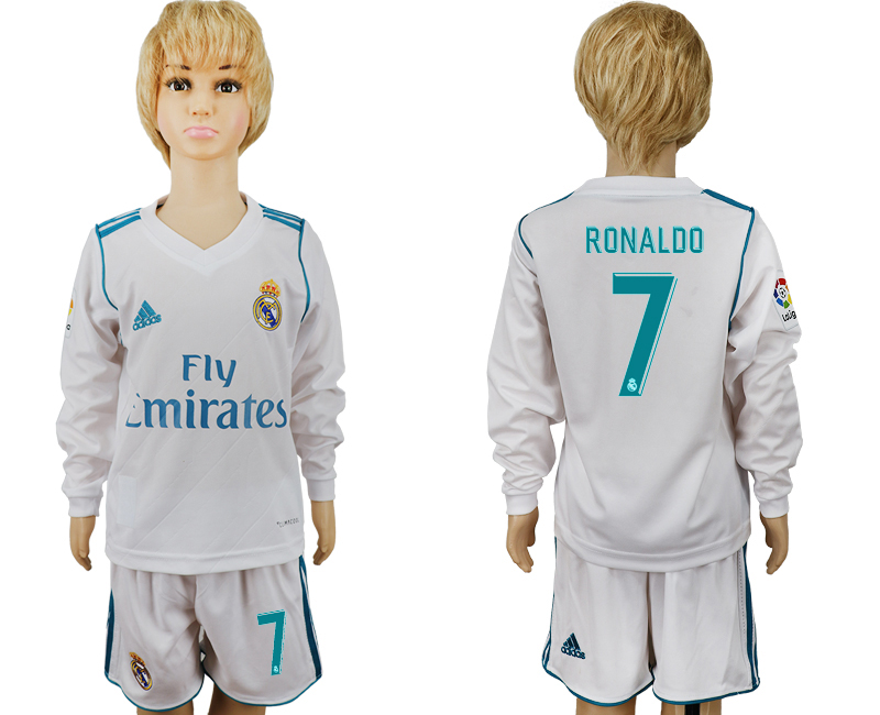 2017-18 Real Madrid 7 RONALDO Home Youth Long Sleeve Soccer Jersey
