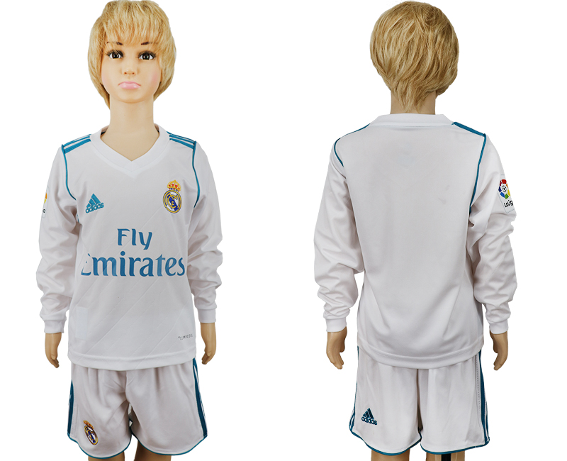 2017-18 Real Madrid Home Youth Long Sleeve Soccer Jersey