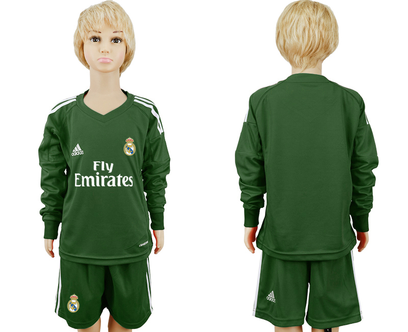 2017-18 Real Madrid Military Green Youth Long Sleeve Goalkeeper Soccer Jersey