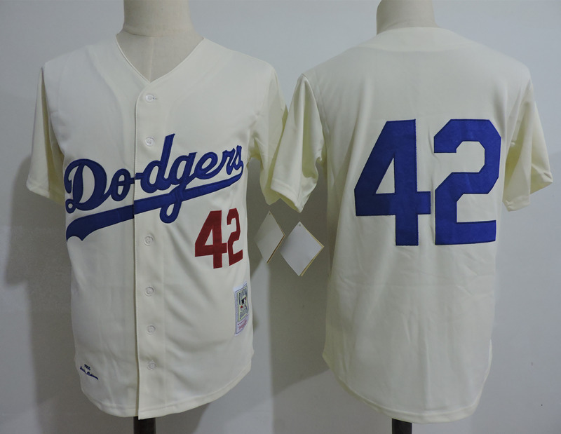 Dodgers 42 Jackie Robinson Cream Cooperstown Collection Throwback Jersey