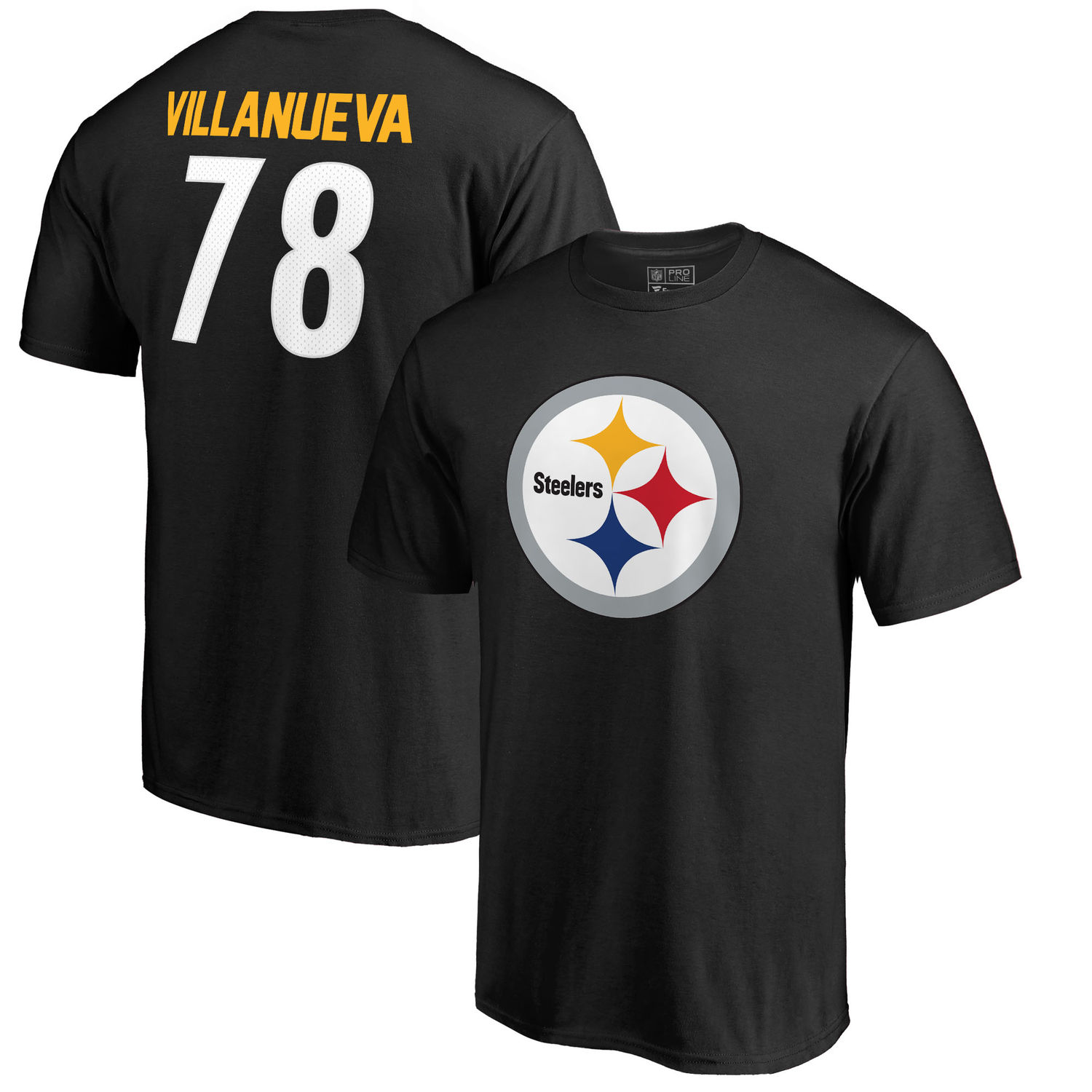 Men's Pittsburgh Steelers 78 Alejandro Villanueva NFL Pro Line by Fanatics Branded Black Team Icon Player Name Number T Shirt