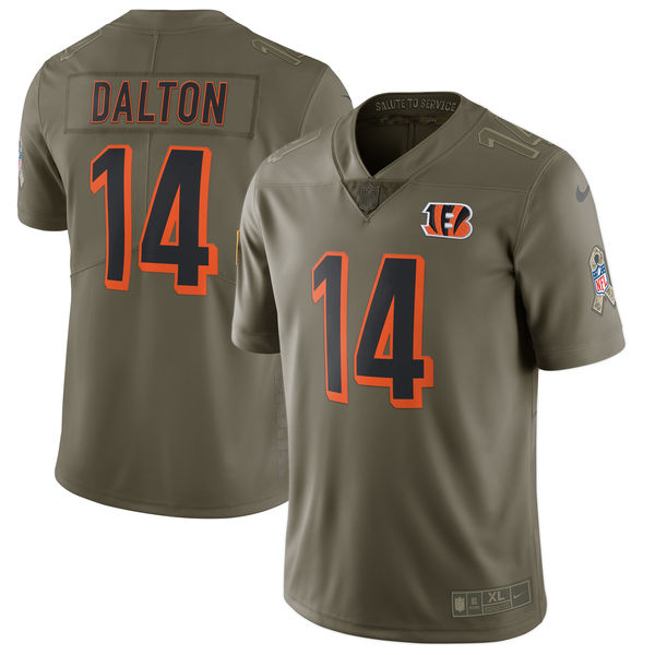 Nike Bengals 14 Andy Dalton Olive Salute To Service Limited Jersey - Click Image to Close