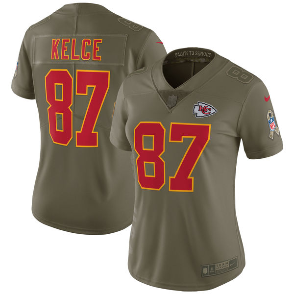 Nike Chiefs 87 Travis Kelce Women Olive Salute To Service Limited Jersey