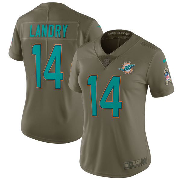 Nike Dolphins 14 Jarvis Landry Women Olive Salute To Service Limited Jersey