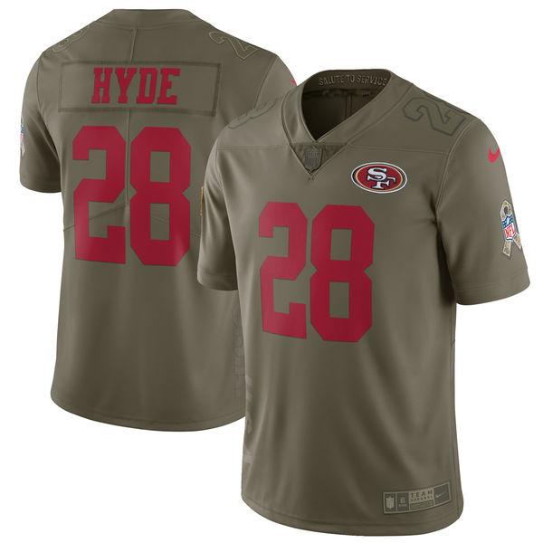 Nike 49ers 28 Carlos Hyde Youth Olive Salute To Service Limited Jersey