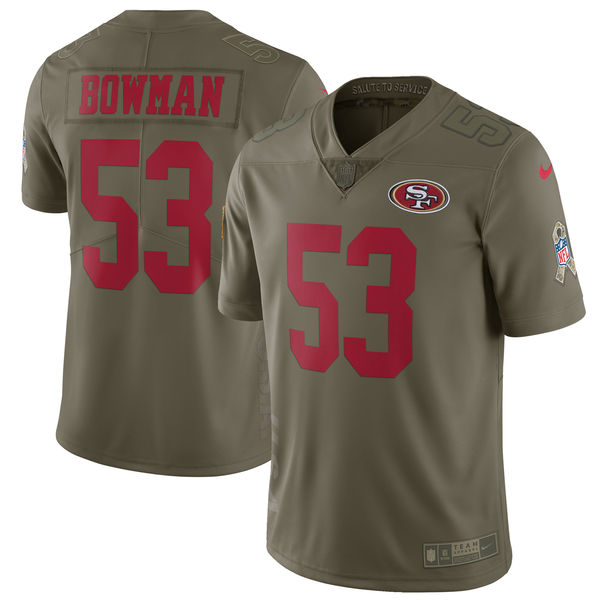 Nike 49ers 53 NaVorro Bowman Youth Olive Salute To Service Limited Jersey - Click Image to Close