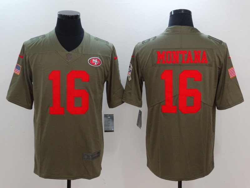 Nike 49ers 16 Joe Montana Olive Salute To Service Limited Jersey