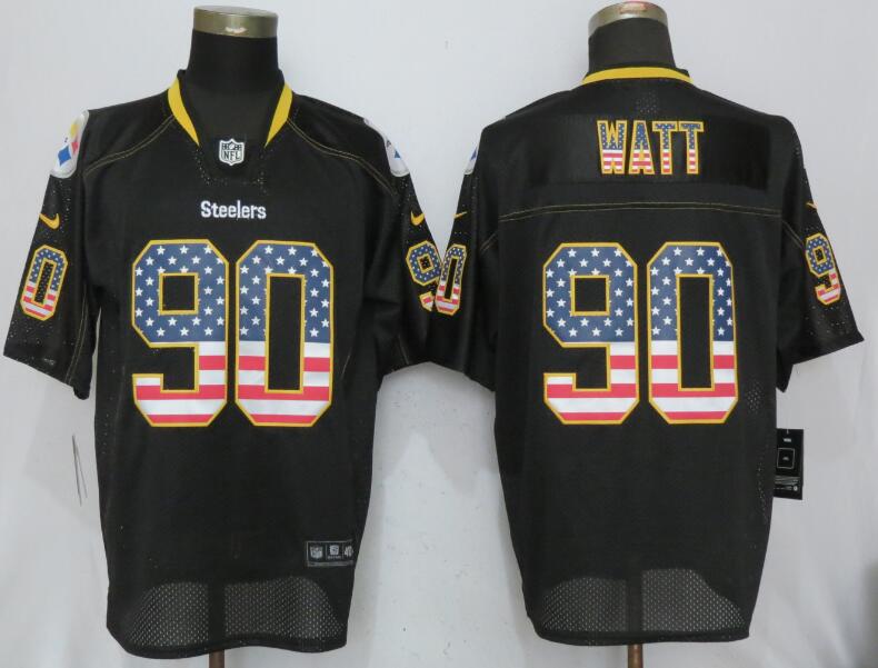 Nike Steelers 90 T.J. Watt Black USA Flag Fashion Elite Jersey