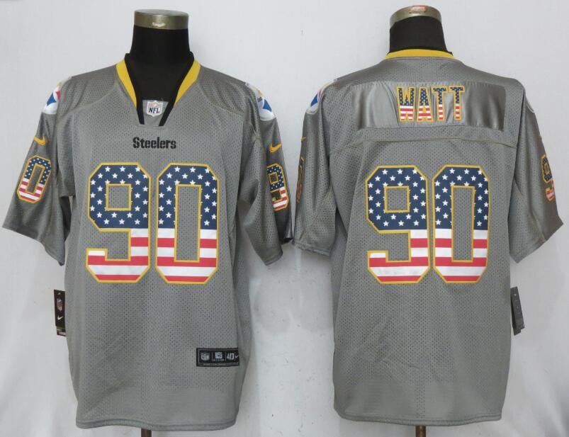 Nike Steelers 90 T.J. Watt Gray USA Flag Fashion Elite Jersey - Click Image to Close