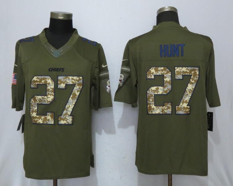 Nike Chiefs 27 Kareem Hunt Olive Green Salute To Service Limited Jersey
