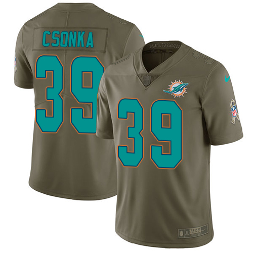 Nike Dolphins 39 Larry Csonka Olive Salute To Service Limited Jersey