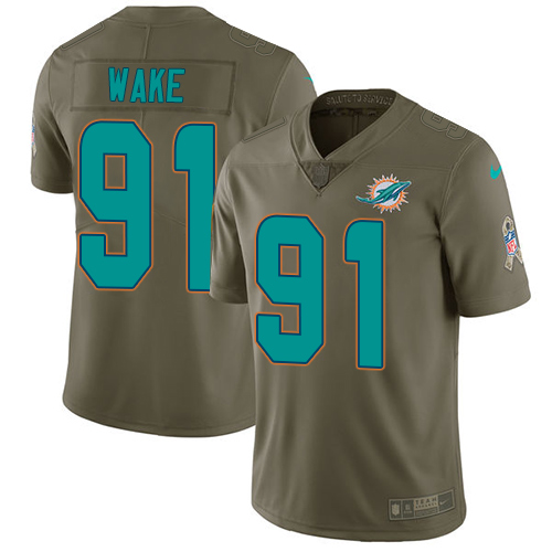 Nike Dolphins 91 Cameron Wake Olive Salute To Service Limited Jersey