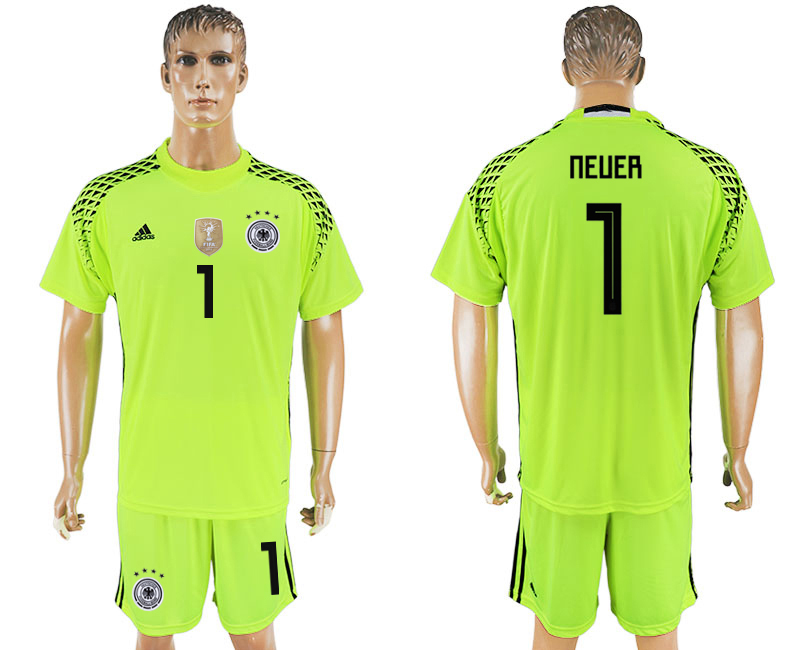Germany 1 NEUER Fluorescent Green Goalkeeper 2018 FIFA World Cup Soccer Jersey - Click Image to Close