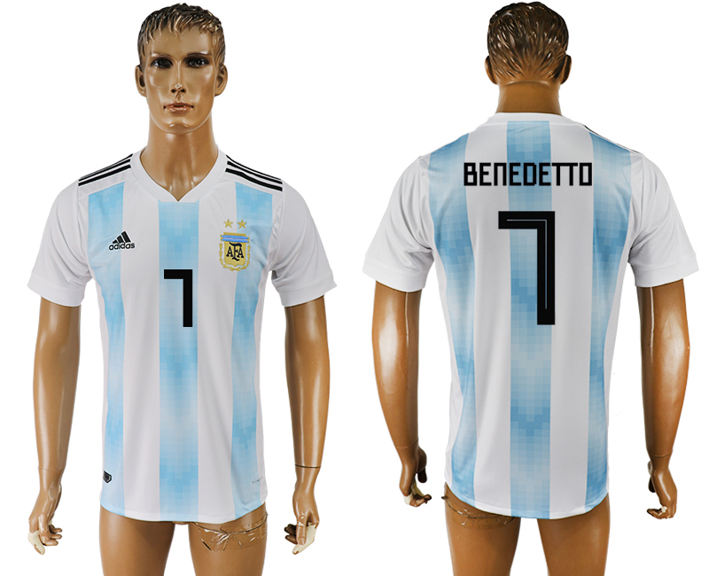 Argentina 7 BENEDETTO Home 2018 FIFA World Cup Thailand Soccer Jersey