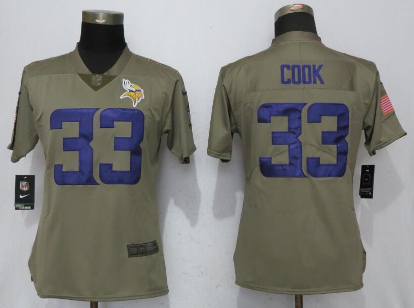 Nike Vikings 33 Dalvin Cook Olive Women Salute To Service Limited Jersey