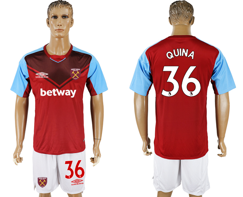 2017-18 West Ham United 36 QUINA Home Soccer Jersey