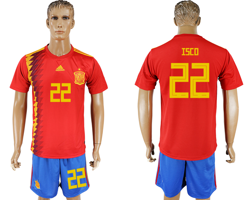 Spain 22 ISCO Home 2018 FIFA World Cup Soccer Jersey