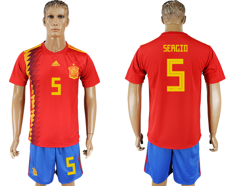 Spain 5 SERGIO Home 2018 FIFA World Cup Soccer Jersey