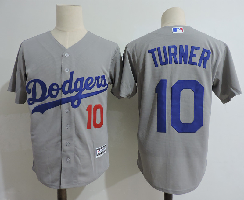 Dodgers 10 Justin Turner Gray Cool Base Jersey - Click Image to Close