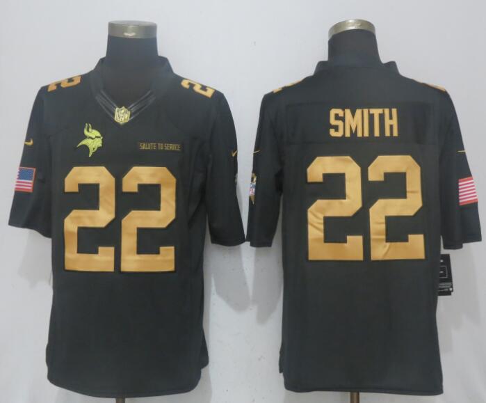 Nike Vikings 22 Harrison Smith Anthracite Gold Salute to Service Limited Jersey