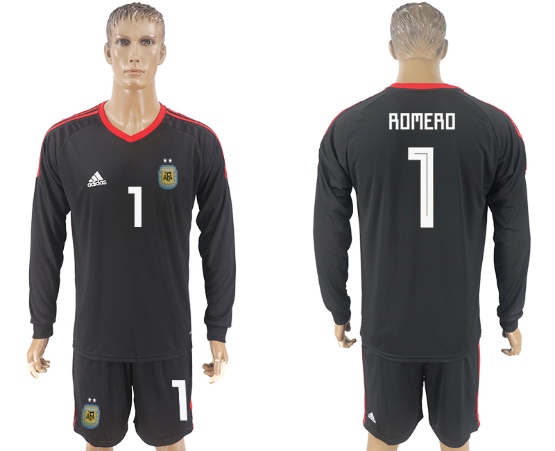 Argentina 1 ROMERO Black Long Sleeve Goalkeeper 2018 FIFA World Cup Soccer Jersey