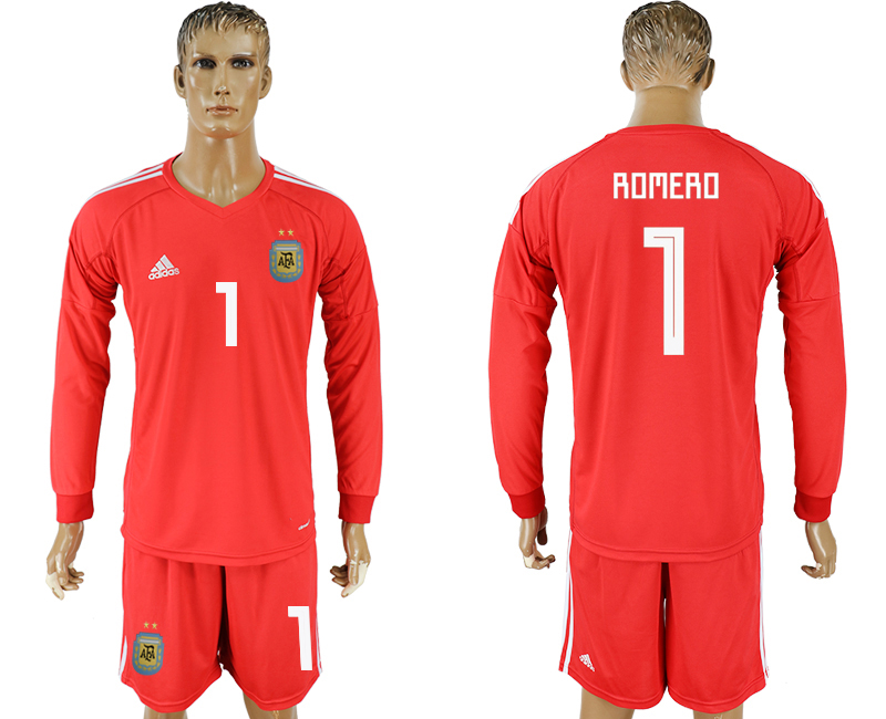 Argentina 1 ROMERO Red Long Sleeve Goalkeeper 2018 FIFA World Cup Soccer Jersey