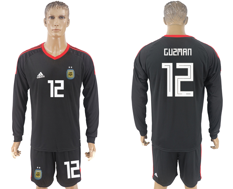Argentina 12 GUZMAN Black Long Sleeve Goalkeeper 2018 FIFA World Cup Soccer Jersey