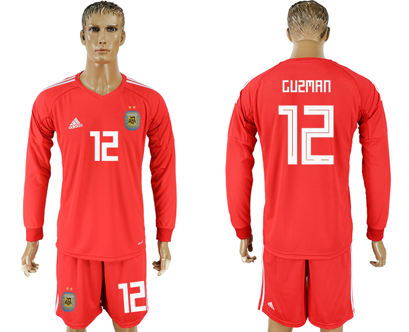 Argentina 12 GUZMAN Red Long Sleeve Goalkeeper 2018 FIFA World Cup Soccer Jersey