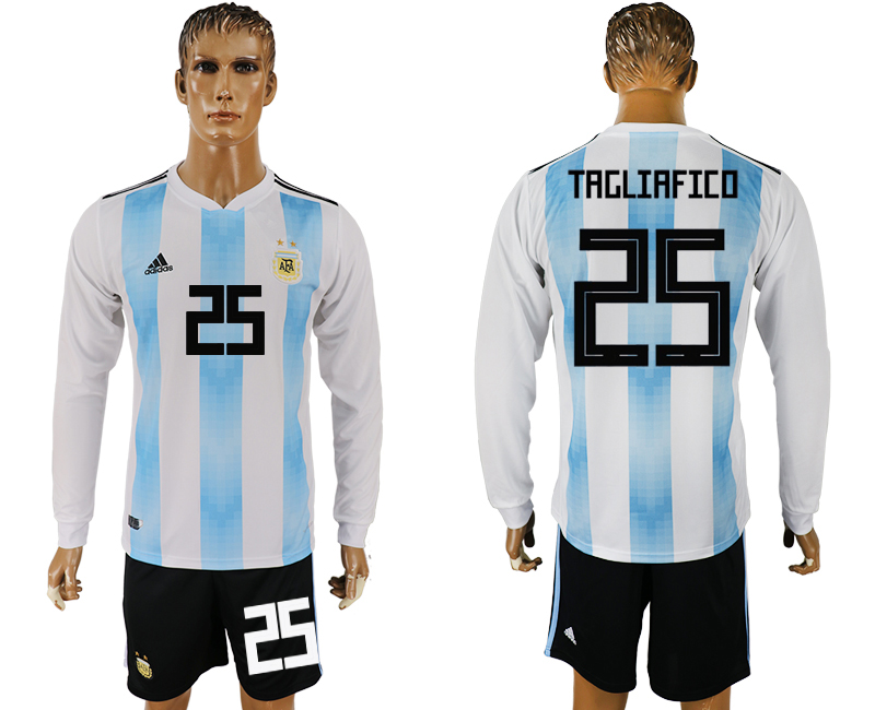 Argentina 25 TAGLIAFICO Home Long Sleeve 2018 FIFA World Cup Soccer Jersey