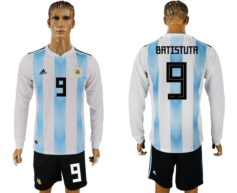 Argentina 9 BATISTUTA Home Long Sleeve 2018 FIFA World Cup Soccer Jersey