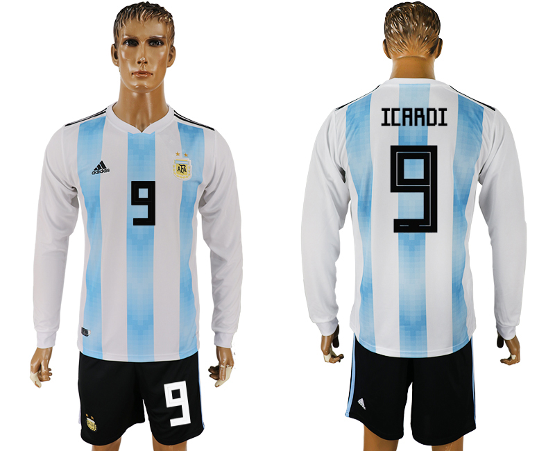 Argentina 9 ICARDI Home Long Sleeve 2018 FIFA World Cup Soccer Jersey