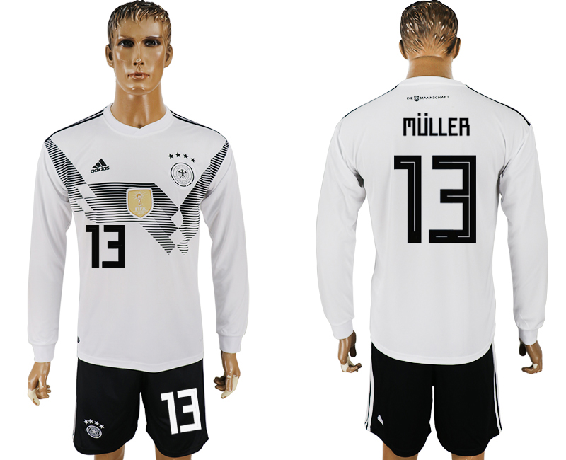 Germany 13 MULLER Home Long Sleeve 2018 FIFA World Cup Soccer Jersey
